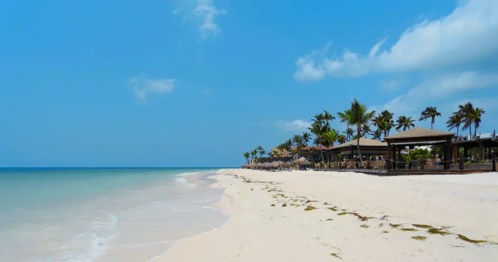 Calm clear water in Aruba, an ideal choice for warm countries in December.