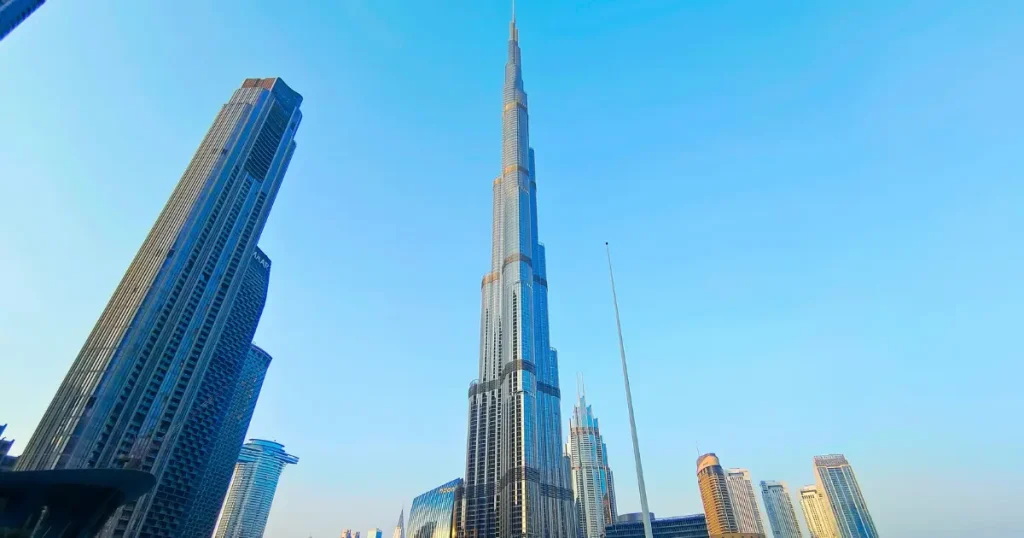 Clear blue sky behind Burj Khalifa in Dubai, one of the best places to vacation in december