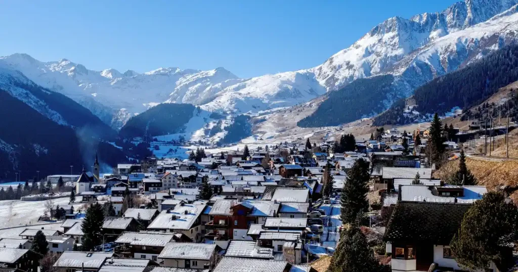 Snowy alpine village in Switzerland, the best place travel in december for winter sports