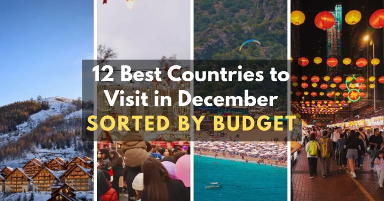 Collage of diverse travel destinations showcasing the 12 best countries to visit in december sorted by budget