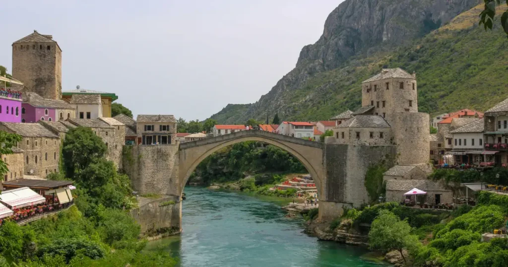 The iconic Stari Most bridge in Bosnia, an essential stop on a 14-day balkans itinerary.